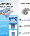Waterproof Picnic Table Cover With Bench Covers For 6 Foot Rectangular Tables Elastic Fitted Tablecloth perfect for easy use and transport.