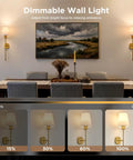 No Wiring Headaches Premium Gold Wall Sconces Set Of Two Battery Operated Cordless Light Fixtures With E26 Socket And Rechargeable Bulbs Sleek Modern Room Decor And Quick Install shown in dimming options.