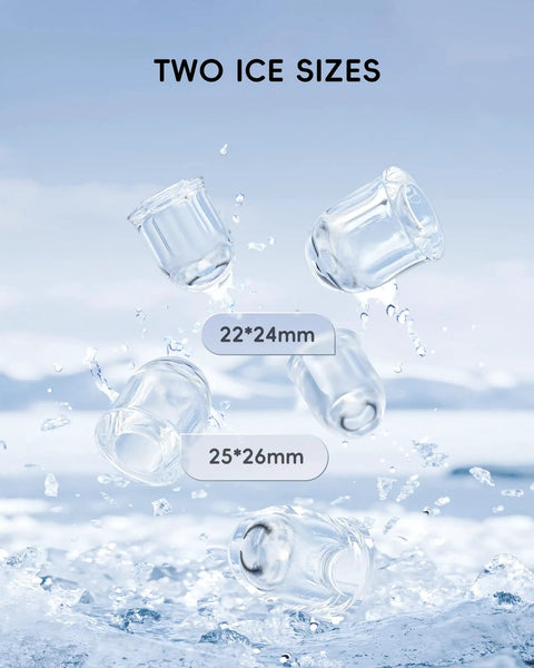 Two ice sizes for Ultra Slim Countertop Ice Maker With Full Color Panel, Internal LED Lights, 26 Lbs Per 24 Hours