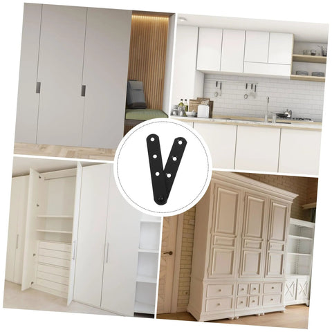 Concealed stainless steel cabinet hinges (4 pcs) shown in a collage with white wardrobes and kitchen cabinetry