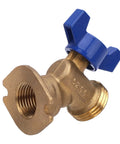 Heavy Duty Quarter Turn Ball Valve Brass G1/2 Female Thread To G3/4 Male Thread Plumbing Connector For House Water Lines angled view with blue handle.