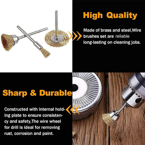 90 Pcs Brass Wire Brush Set For Rotary Tools with high-quality brushes in drill, showing durability and effective rust removal