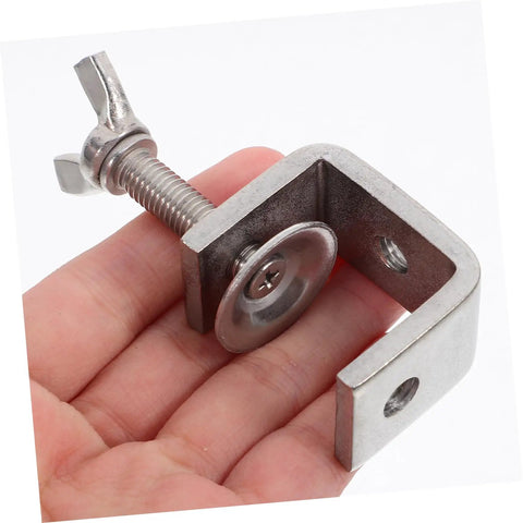 Hand holding a metal C-clamp from Two Pack Heavy Duty Clamps For Woodworking Quick And Secure C Clamps For Small To Large Materials Portable Opening Shaped Tool Durable And Versatile