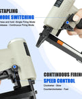 Hand operating Pneumatic Continuous Firing Upholstery Stapler 22 Gauge 71 Series Crown Staple Gun with mode and speed controls