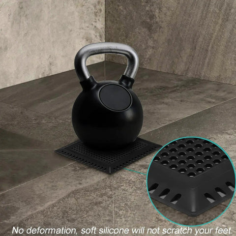Heavy Duty Stainless Steel Shower Drain Hair Catcher Kicks Sneaky Clogs Fast Straight Up Metal Guard with black silicone base.