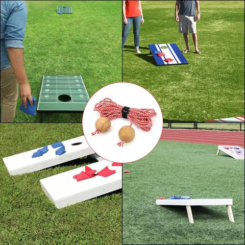Cornhole Distance Setup Tool With Quarter Inch Rope And Two And A Half Inch Wood Balls For Accurate 27 Foot Board Separation Ideal For Backyard Toss And Tournament Ready Game Setup, rope and wood balls