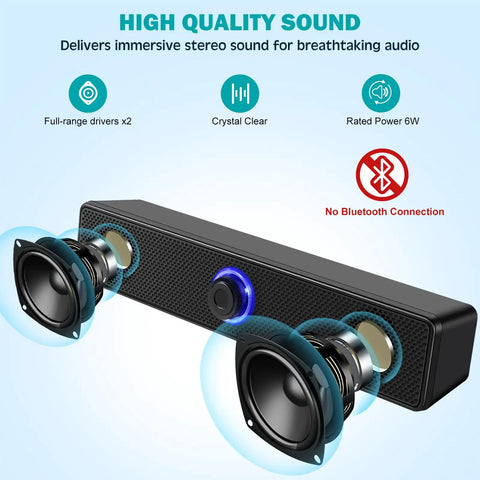 USB A Powered Computer Speakers For Desktop And Laptop, Dope Wired Stereo PC Speakers With 3.5mm Aux Jack, highlighting no Bluetooth