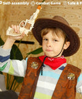 Child with cowboy hat holding Dope 3D Wooden Puzzle And Mechanical Model Kit For DIY Builders With Multiplayer Target Shooting Game