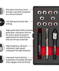 Thread repair kit with 10 M6x1.0 inserts, HSS drill, tap, installation driver, counterbore in a black case.