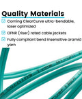 Aqua LC to LC OM4 fiber patch cable, 3 m duplex multimode.