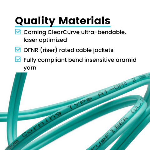 Aqua LC to LC OM4 fiber patch cable, 3 m duplex multimode.