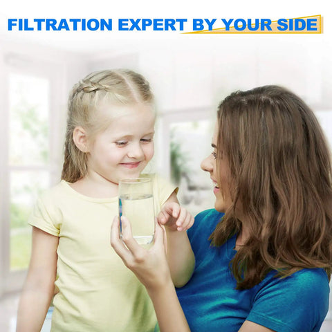 Mother and daughter with glass of water using Water Filter And Air Filter Combo For LG And Kenmore Refrigerators RWF3500A
