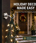 Boss Grade Magnetic Hooks 10 Pack Silver 30lb Grip Cruise Ship Essentials Refrigerator Wall Mount Organizer Clips No Drilling Needed For Easy Travel Hack Or Home Organization Setup holding Christmas lights on a metal door.