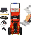 Camini 1200W Electric Stair Climbing Hand Truck Dolly With 880 Lb Heavy Load Capacity For Moving Appliances Furniture And Warehouse Goods Efficiently Reduces Manual Strain Power, with charger and accessories.