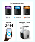 Fresh Freeze Countertop Nugget Ice Maker Yields 42 Lbs Soft Sonic Pebble Ice In Minutes With Smart App Alexa Hookup Self Cleaning Portable showing indicator lights and removable lid.