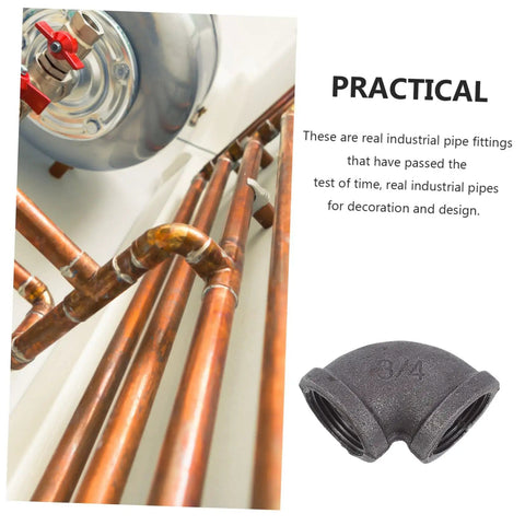 Elbow Iron Pipe Fitting Set, Six Pieces, Three Quarters Inch Industrial Connectors For Plumbing And DIY Projects image with pipe fittings.
