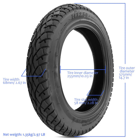 14x2.50 Tubeless Bike Tire for Electric Bikes and E Scooters Compatible With 2.50-10 and 60/100-10 Not For Regular Bikes Replaces 14x2.50 2.50-10 or 60/100-10 Ideal for Electric Motorcycles Dirt Bikes and Kids E Bikes