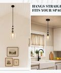 BNHHLZ Seeded Glass Pendant Light for Kitchen Island hanging in modern kitchen with warm lighting and matte black details.