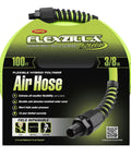 Packaging of Heavy Duty Hybrid Air Hose 3/8 Inch By 100 Foot, Lightweight Pro Grade For All Weather Use, Kink Resistant, ZillaGreen