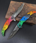Colorful Eagle Head Embossed Folding Pocket Knife With Damascus Pattern Blade EDC Everyday Carry Utility Knife For Camping And Daily Unpacking Lightweight Decorative Carry Knife For Collectors And Gift.