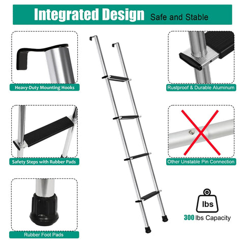 52 Inch Aluminum RV Bunk Ladder For Camper Bunk Beds Built Tough Heavy Duty Entry Ladder With 300 Lb Capacity Rust Resistant Aluminum Wide Twelve Point Eight Inch Width Easy Install, 300 lb capacity