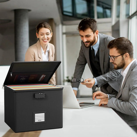 Heavy Duty Fireproof Document Box With Handle Portable Waterproof File Organizer Open In Office Setting