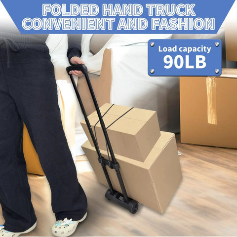 No Sweat Folding Hand Truck And Ultra Lightweight Portable Cart And Rock Solid 90lb Heavy Duty Two Wheel Utility Trolley With Bungee Straps For Moving Travel Luggage Hauling Smooth Compact Storage Setup Fits Right In Trunk Or Closet