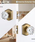 Interior and exterior view of Interior Glass Door Knobs With Privacy Lock, Old School Vintage Crystal Hardware In Antique Brass Finish