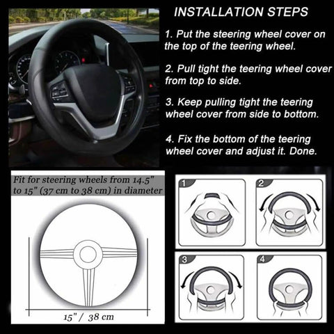 Installation of Microfiber Leather Steering Wheel Cover Universal 15 Inch Black For Any Car Soft Touch Feel Anti Slip Rubber Inner