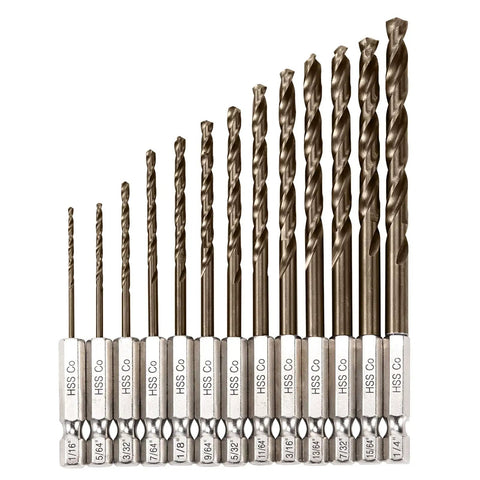 Boss Cobalt Drill Bit Set For Metal And Hardened Steel With M35 HSS Bits 13 Piece One Sixteenth To One Quarter Inch Twist Bits