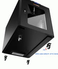Solid Rig 12U Soundproof Server Rack with locking wheels and static load capacity of up to 100 kg for secure tech storage.