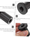 Close-up of 5 Pcs Black Sliding Barn Door Track Spacers Replacement Hardware Kit For Wall Rail Connection with smooth polished surface