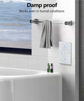 2 Gang Glass Panel WiFi Smart Light Switch With Touch Control installed in a bathroom setting, showing damp-proof feature.