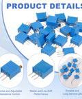 50K Ohm Multiturn Trimmer Potentiometer Kit Pro Grade 3296W Type Top Adjustable Variable Resistor shown in various views
