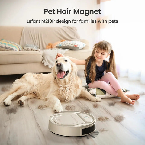 Slim Quiet Robot Vacuum With 2200Pa Suction For Pet Hair cleaning hard floor near pet and child, M210 Pro.