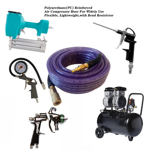 100 Ft 1/4 Inch Purple Air Compressor Hose Crafted From Flex Reinforced Polyurethane That Bends Like Butter Without Knot Drama Includes Rapid Flow Disconnects