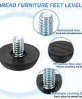 16 Pack One Quarter Inch Thread Furniture Feet Levelers With Adjustable Glide Base 23 By 6.5 mm Screw On Chair And Stool Leveling Feet For Tables And Desks Black Finish with galvanized iron and plastic non-slip base.