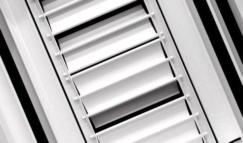 Close-up of 12 Inch By 12 Inch Aluminum 4 Way Adjustable Vent Diffuser With Curved Blades For HVAC Ducting Rust Resistant Easy Install Duct Vent Cover