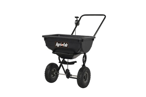 85 Lb Push Lawn And Garden Broadcast Spreader For Seed And Fertilizer, Walk Behind With Easy Cable Control, 10 Inch Pneumatic Wheels