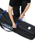 Person securing Full Open Golf Club Travel Case With Wheels Airline Approved Protective Cover For Cart Bags And Stand Bags