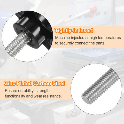 Close-up of zinc-plated carbon steel stud from 4 Pack M8 Star Clamping Knobs With 39mm Large Plastic Five Star Heads