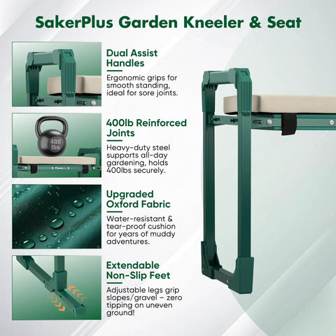 Garden Kneeler And Seat For Easy Potting, Weeding And Outdoor Tasks, Heavy Duty Foldable Stool With 10 Inch Thick Pad, Extendable Legs