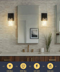 Two Light Wall Sconce In Brushed Nickel With Clear Glass Shades For Modern Vanity And Bathroom Lighting Sleek Wall Lamp For Bathroom Mirror Easy Install And Durable Performance in a bathroom setting