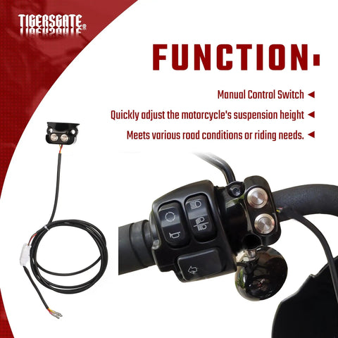 Black 1 Inch Air Ride Handlebar Switch For Harley Dyna VRod Touring And Sportster Suspension Control Kit close-up view