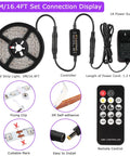 Upgraded 16.4Ft 5M LED Black Light Strip Kit with Remote Control and power supply, connection display
