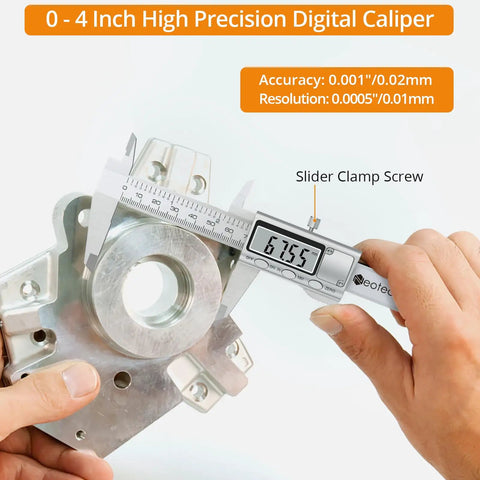 4 Inch Digital Caliper Stainless Steel With Inch Millimeter Conversion measuring metal part, large LCD screen visible
