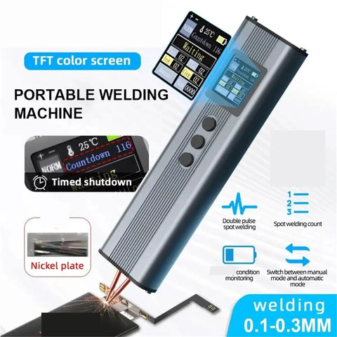 Portable Handheld Spot Welder With Eleven Speed Adjustable Heat for 0.3mm Nickel Strip, TFT screen visible, pro-grade tool