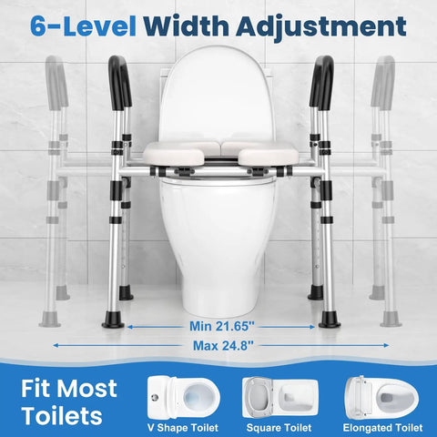 Premium Raised Toilet Seat Featuring Secure Grip Handles For Seniors And Pre And Post Surgery Recovery Built Tough With Anti Slip Base No Hassle Setup Supports Four Hundred Pounds FSA HSA Approved Bath Gear