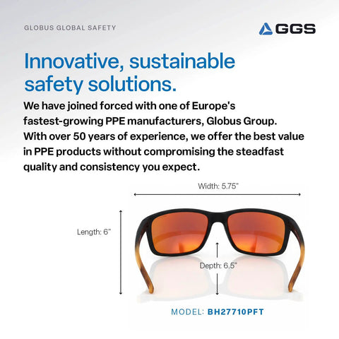 Polarized Safety Glasses With Performance Fog Technology, ANSI Z87 Plus, red mirror lenses, tortoise black frame