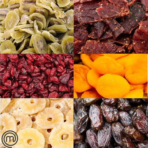 Dried fruits and jerky prepared using Kickass Efficient Digital Food Dehydrator Featuring Five Generous Trays And Smart Temperature Controls.